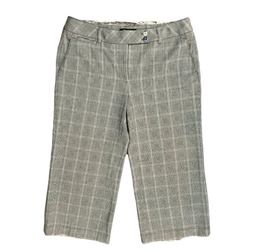 White House Black Market Women's Black/White Plaid Cropped Flare Pants | Size 10